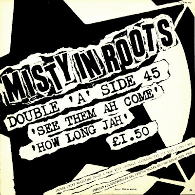 The cover of this 12" single features a large star with overlaid text: Misty In Roots, Double A Side 45, "See Them Ah Come," "How Long Jah."