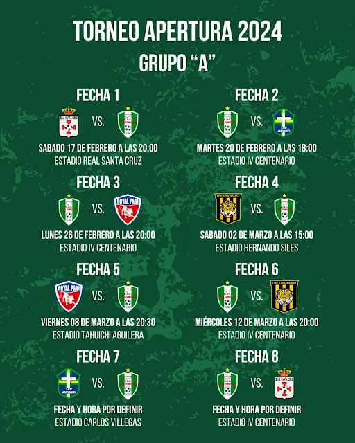 Fixture de Real Tomayapo, Apertura y Copa Sudamericana 2024