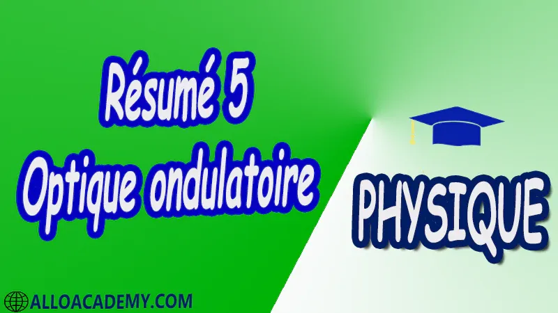 Résumé 5 Optique ondulatoire pdf Introduction à l’optique physique Rappels d’optique géométrique Généralités sur les ondes électromagnétiques  Interférences de deux ondes lumineuses Interférences à deux ondes en lumière monochromatique Interféromètre de Michelson Interférences à deux ondes en lumière polychromatique  Systèmes interférentiels Diffraction Diffraction par des fentes Interférences à N ondes cohérentes – Réseaux Polarisation Polarisation de la lumière