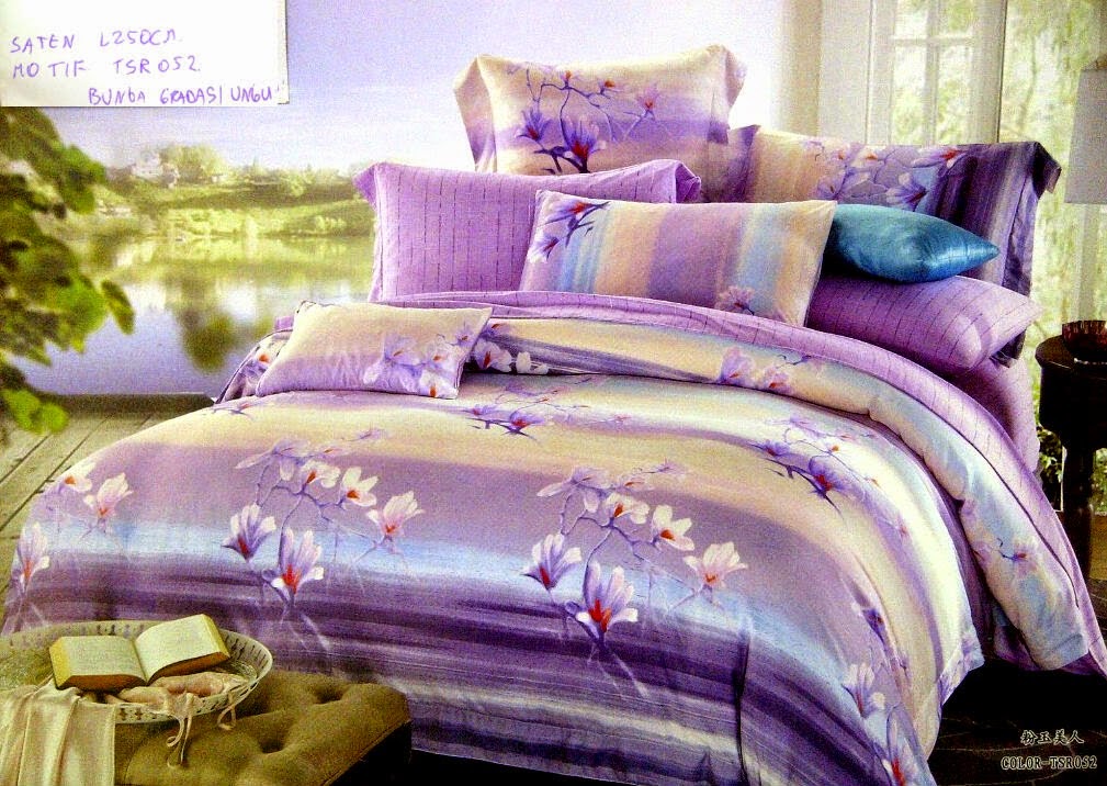 Sprei Jepang Ungu Motif Bunga