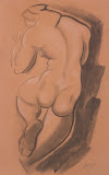 Nude Female Figure Shown from the Back by Alexander Archipenko - Nude Drawings from Hermitage Museum