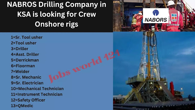 NABROS Drilling Company in KSA is looking for Crew Onshore rigs