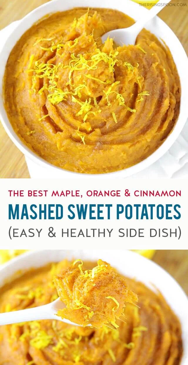 Learn how to make the best mashed sweet potatoes that are smooth, fragrant & comforting, yet still healthy (no marshmallows needed)! The method is super easy and makes the potatoes taste amazing all by themselves! This is simple enough for a weeknight dinner, yet elegant enough to bring as a side dish to your favorite holiday gatherings like Thanksgiving, Christmas, or Easter. {gluten-free, paleo & vegan}