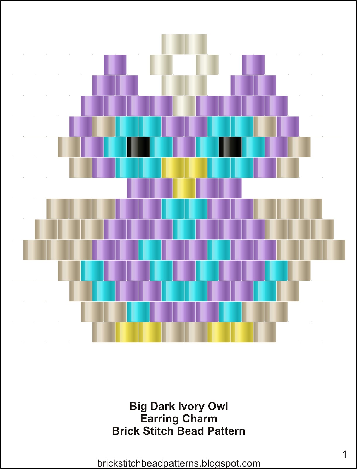 Download Brick Stitch Bead Patterns Journal: Big Dark Ivory Owl Brick Stitch Beaded Earring Charm