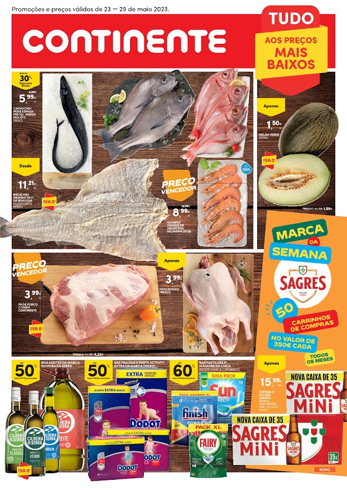 Folheto CONTINENTE "Tudo aos Preços Mais Baixos" com grande seleção de produtos até 29 de maio