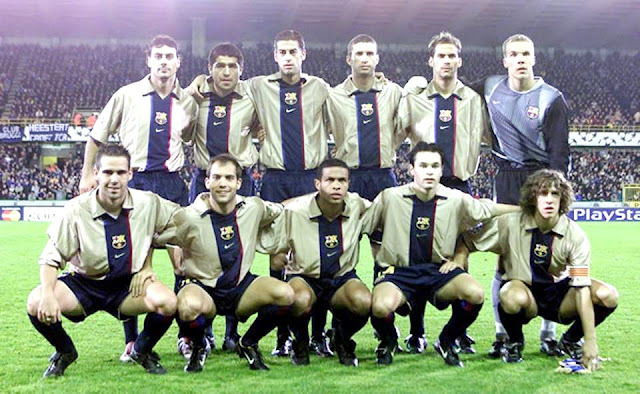 F. C. BARCELONA. Temporada 2002-03. Dani, Riquelme, Gerard, Rochemback, Dani Tortolero y Enke; Fernando Navarro, Gabri, Geovanni, Iniesta y Puyol. CLUB BRUGGE 0 F. C. BARCELONA 1 (Riquelme). 29/10/2002. Liga de Campeones de la UEFA, fase de grupos, jornada 5. Brujas, Bélgica, estadio Jan Breydel.