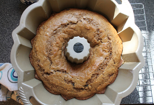 Food Lust People Love: It looks like cake and tastes like cake but this is actually a big peanut butter chocolate chip muffin baked in a Bundt pan! Made with the muffin method of mixing wet and dry ingredients in one bowl, it’s fast, easy and delicious. Because this is a celebratory muffin Bundt, I topped it with some melted crunchy peanut butter (and butter) and a generous sprinkling of semi-sweet chocolate chips. You can leave those off but I think you’ll be sorry you did!