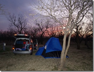Our Campsite at Lake Arrowhead, we parked the car there to minimize the wind.