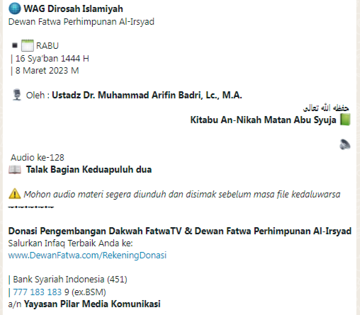 Audio ke-128 Talak Bagian Keduapuluh Dua - Kitab An-Nikah Matan Abu Syuja'