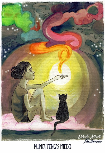 miedo, sueños, color, ilustración, illustration, gato, cat