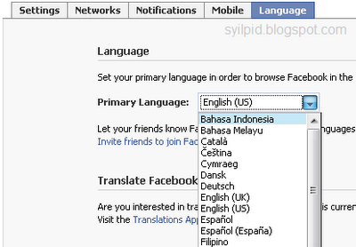 Bahasa Indonesia Facebook, Facebook Language Settings