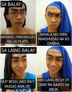 Scene 1 (Home) Inay: Mayang, panghugas na ug plato. Anak: Bahala mo dira, nanghugas na ko ganiha.  Scene 2 (Friend's House) Friend : Huy Besh, ako ra'y hugas ana oy. You: Ako lang Besh oy, okay ra kaayo sa akoa. funny bisaya meme megan romero relatable memes washing the dish at home what is the difference friends house