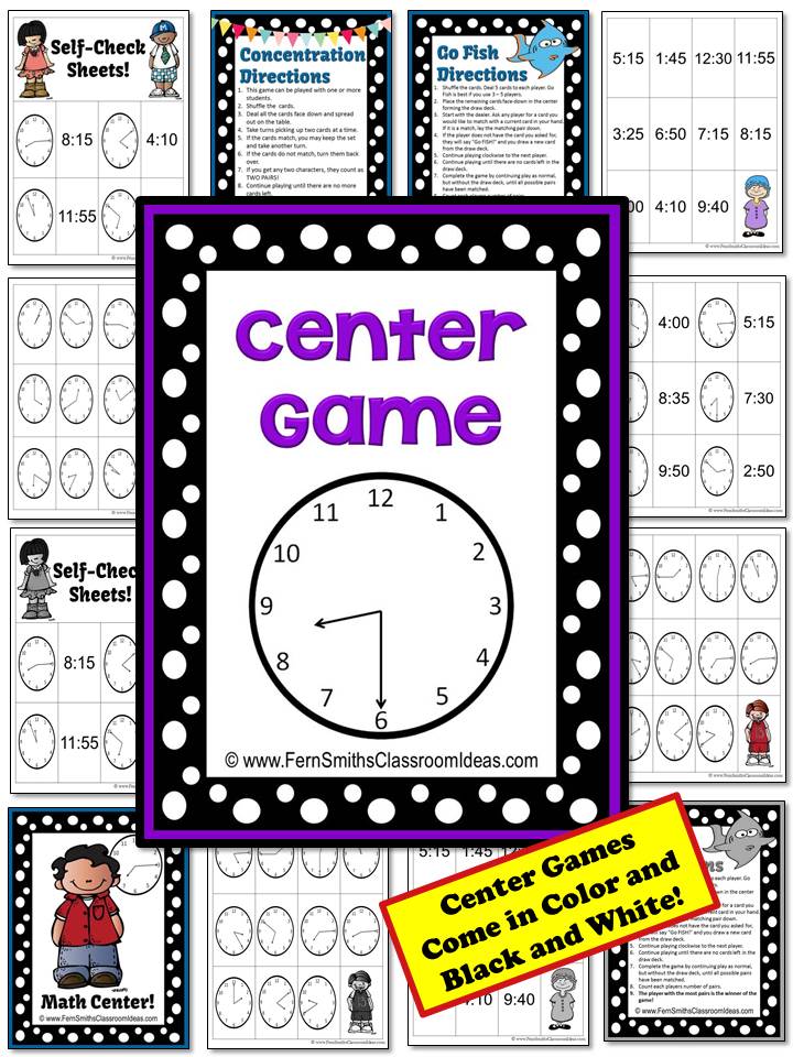 Fern Smith's Time Mega Pack - Printables, Center Games, Task Cards and Interactive Notebook Activities For 1.MD.B.3 at Fern Smith's TeachersPayTeachers Store.