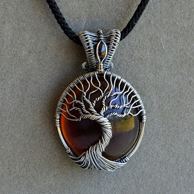 Amber & Sterling Silver Tree of Life Necklace wire wrapped by Tim Whetsel - Gray background & natural light