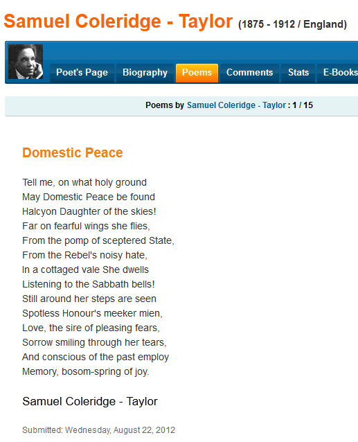 15 Poems of Samuel Taylor Coleridge (1772-1834) Attributed to Samuel ...