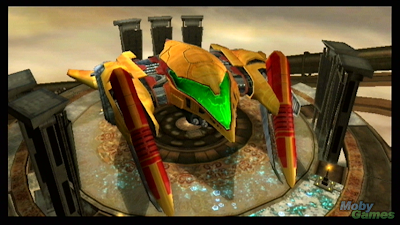 Metroid Prime 3 screenshot: Samus' gunship in SkyTown