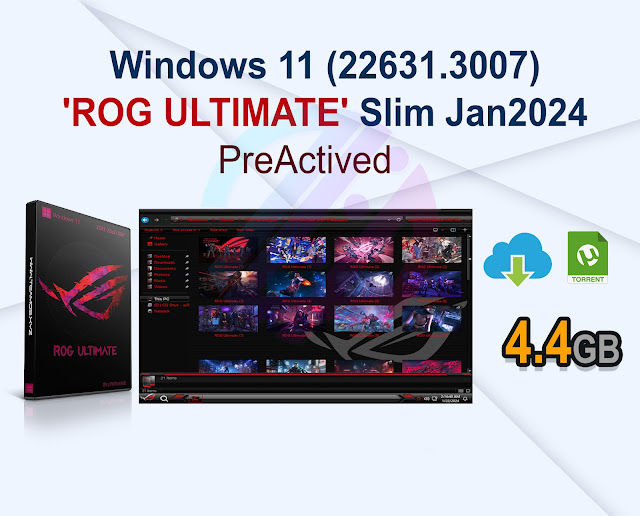 Windows 11 (22631.3007) 'ROG ULTIMATE' Slim Jan2024 Pre-Activated