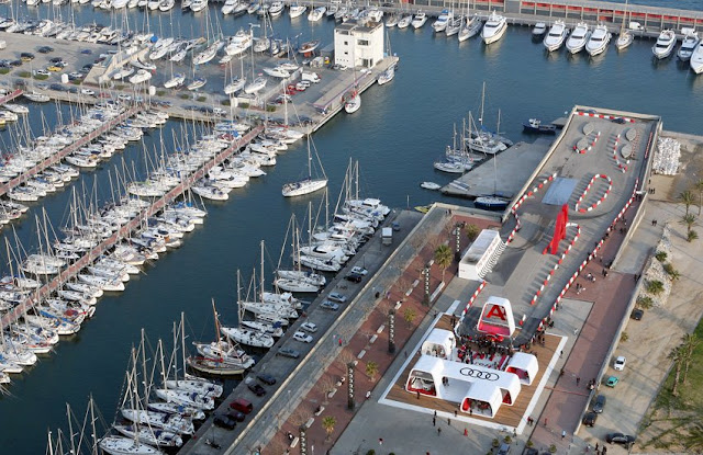 Modern Audi pavilion from the air