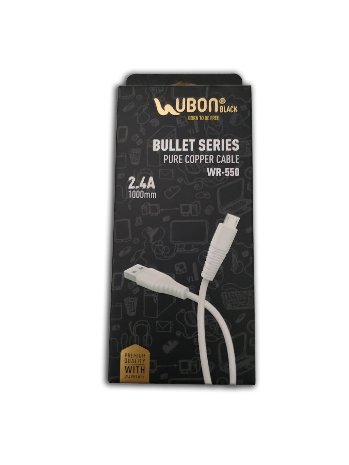 Ubon Bullet Series WR-550 Pure Copper Cable 2.4A Dual Use V8 Charger Cable Or Data Cable (White, Black)