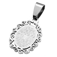 http://www.wholesalestainlesssteeljewelry.com/wholesale-stainless-steel-jewelry/Small-Ornamented-Charm-with-Engraved-Padre-Nuestro-Prayer-/4440/2