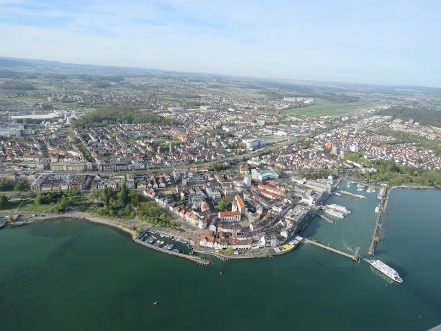 Aerial view of Friedrichshafen taken from our zeppelin ride over Lake Constance