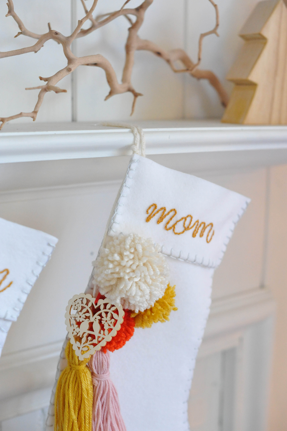 DIY Christmas Stocking with Tassels and Pom-poms