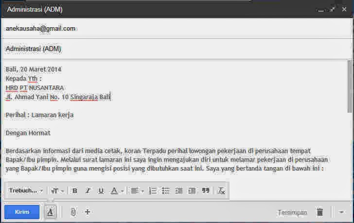 Contoh Surat Lamaran Kerja Via Email - contoh cara membuat 