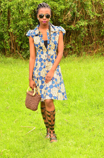 Wearing Knee High Gladiator Sandals With a Stylish Ankara Dress