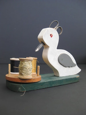 wooden duck sewing caddy for scissors and thread