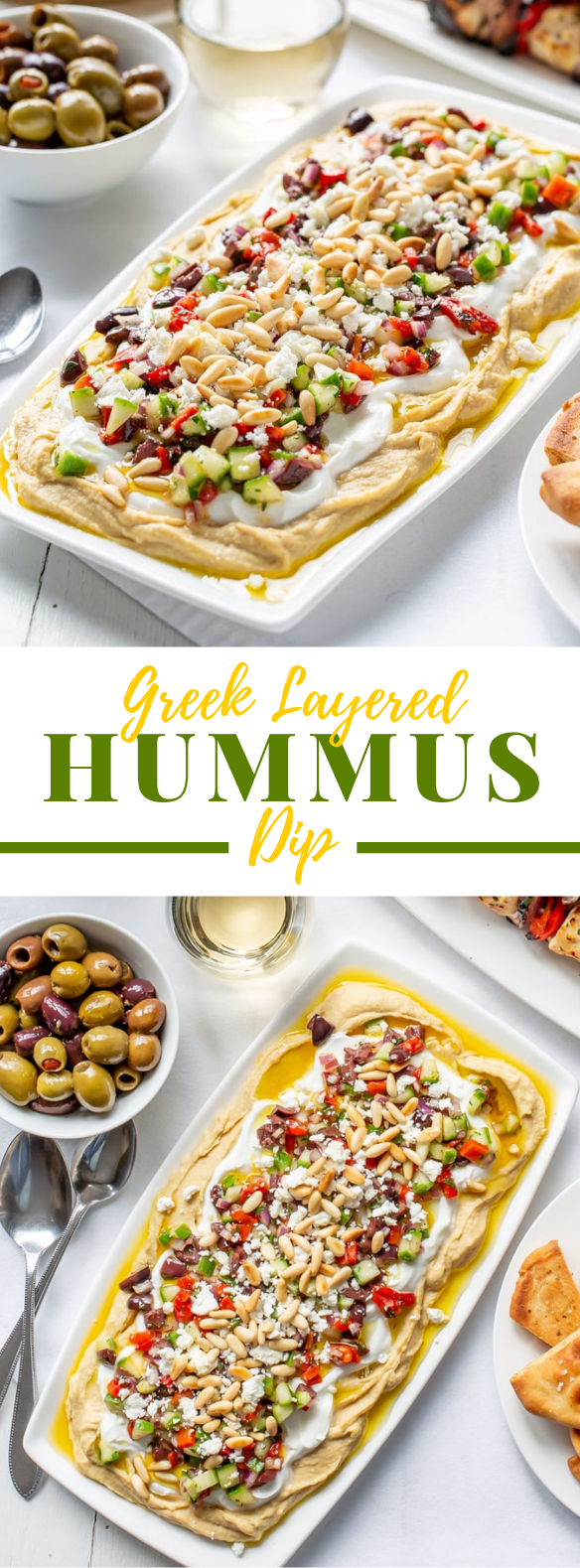 Greek Layered Hummus Dip Recipe #vegetarian #appetizers