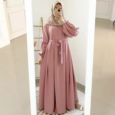 Model gamis lebaran 2023  simple dan elegan di hari raya idul fitri