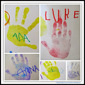 Preschoolers "Sign" Their Hand Prints at RainbowsWithinReach