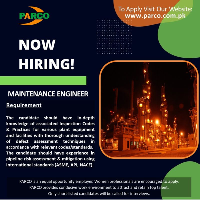 PARCO -Pak-Arab Refinery Limited is hiring Maintenance Engineer