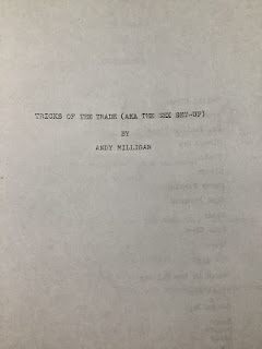 The title page of the script to Andy Milligan’s tricks of the trade