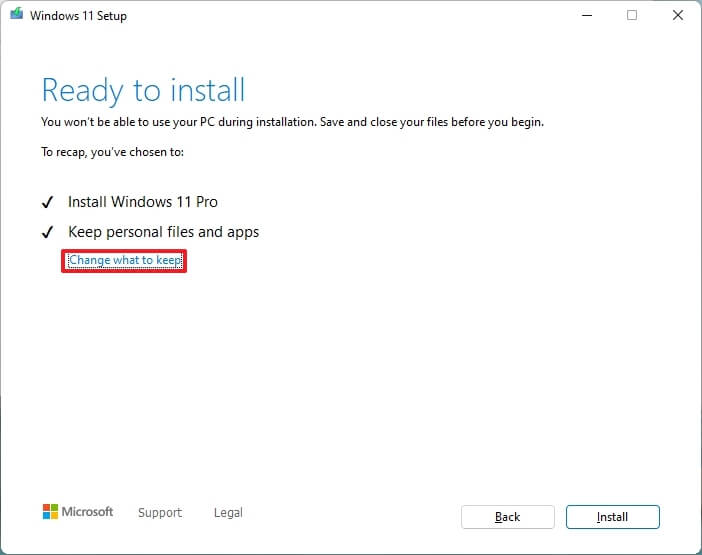 windows 11 setup change keep settings