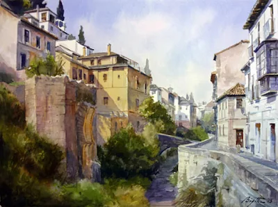 Darro Race (Granada) painting Peter Bojthe