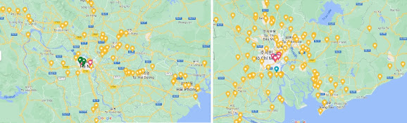 ホーチミンハノイ周辺産業団地分布図