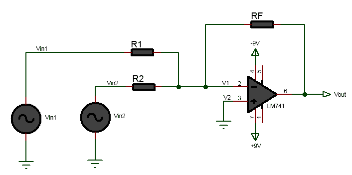 LM741 inverting summing amplifier circuit diagram