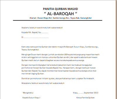  Contoh  Surat Permohonan Hewan  Qurban 