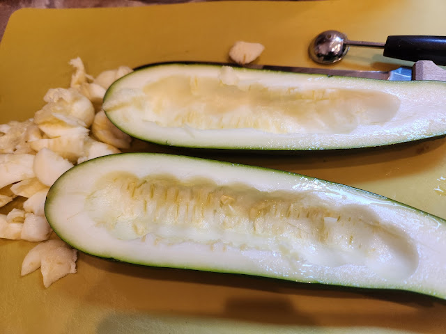 Scooped out and ready to go, zucchini boats
