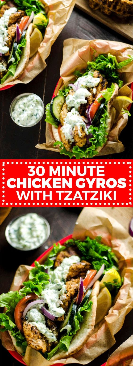 30 Minute Chicken Gyros with Tzatziki. These super easy-to-make Greek-style sandwiches are filled with lemony chicken and cooling cucumber tzatziki. Perfect for a weeknight!