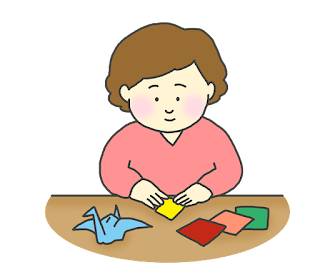 折り紙を折る女性のイラスト