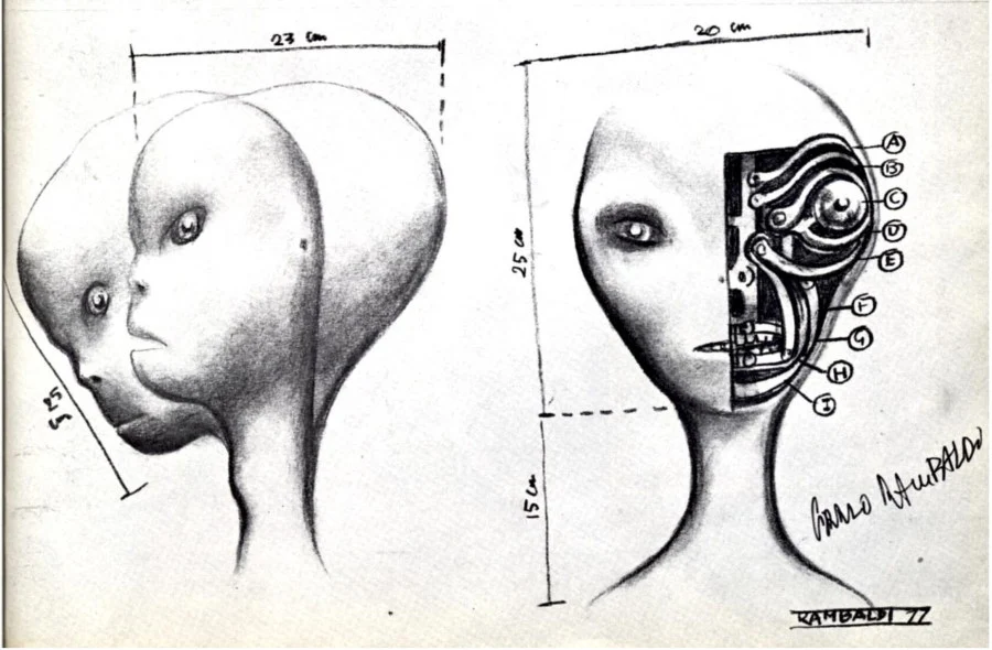 Bocetos de Carlo Rambaldi para Encuentros en la Tercera Fase (1977)
