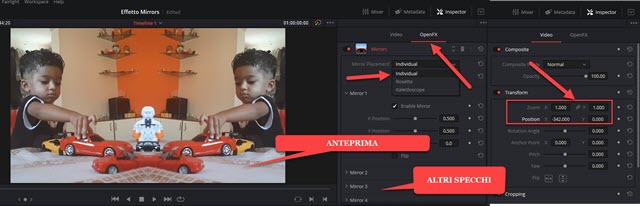 personalizzare effetto mirror davinci resolve