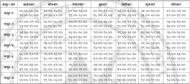 Loadshedding schedule from 2069-11-28