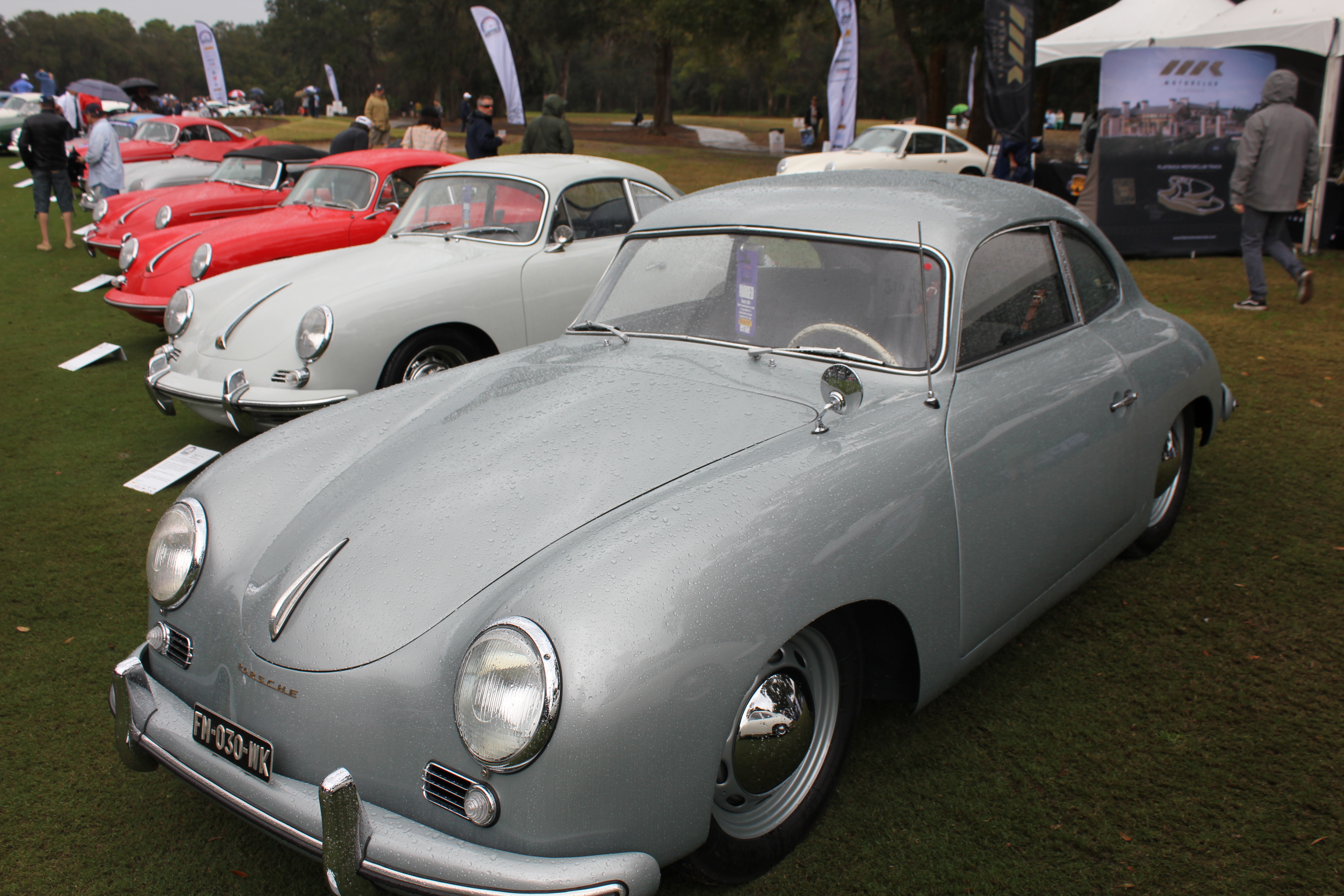 Built in April of 1953, this Fish Silver Grey Pre A 356 has the original engine/transmission as well as body panels. Factory options included such luxuries as a radio, gas gauge, and reclining seats.