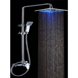  Brass Square LED Shower Head with Brass Shower Faucet