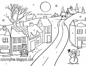 Creative clipart Xmas snow countryside frozen village Christmas scene drawing ideas for winter time