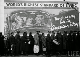 Famous image of African American flood victims lined up to get food and clothing—Margaret Bourke-White in 1937