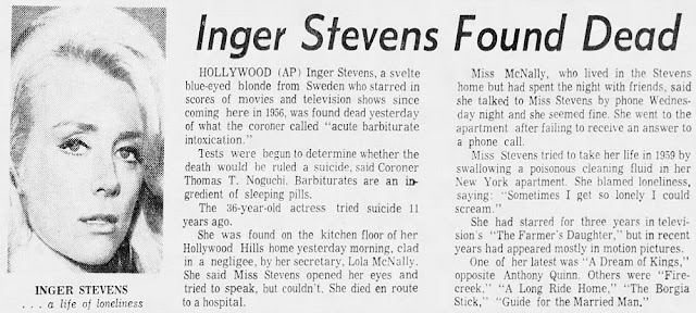 Inger Stevens Suicide